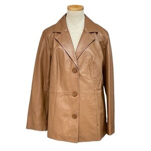 Jessica London Jacket Women's 12W Tan Leather Buttons Collared